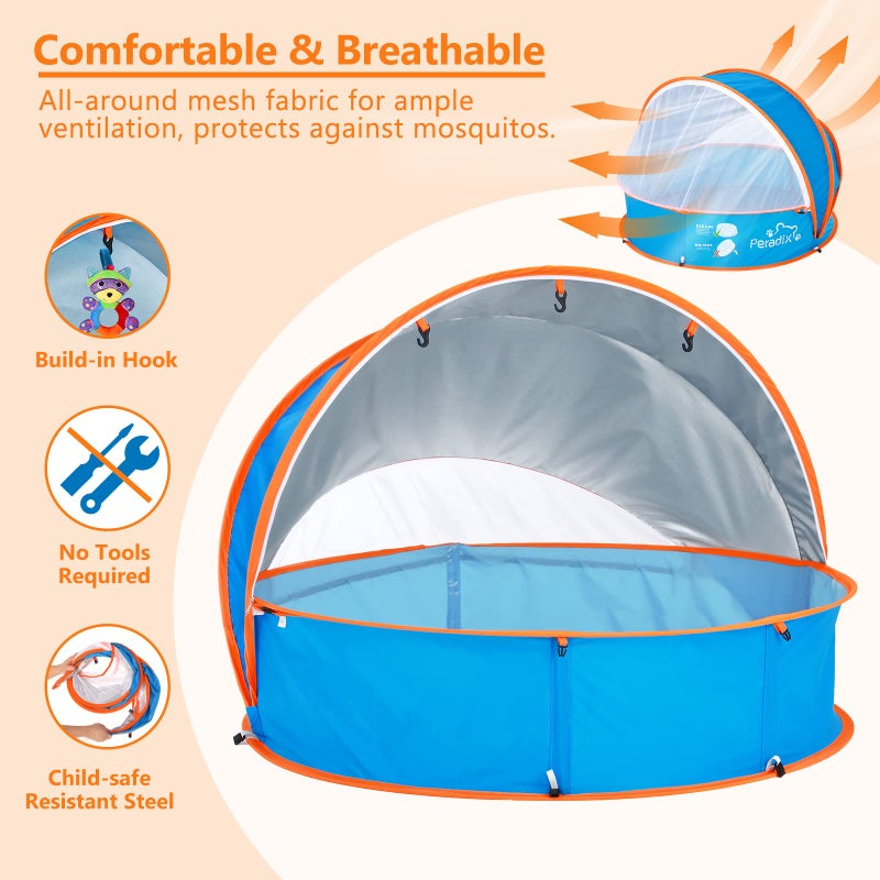 Peradix Paddling Pool for Kids & Pets, Kids Ball Pit Tent 3 in 1, Pop Up Wading Pool Tent with UV Protection Sunshade Canopy Basketball Hoop, Portable Beach Backyard Toys for Indoor Outdoor Activity - Image 4
